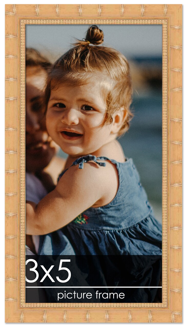 3x5 Modern Bamboo Picture Frame with UV-Resistant Acrylic & Acid Free Backing, Available in 5 Finishes - Gold, Silver, Brown, Black, and Natural